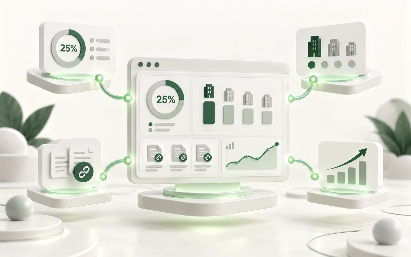 Conceptual dashboard for presence, citations, competitors and AI visibility trends